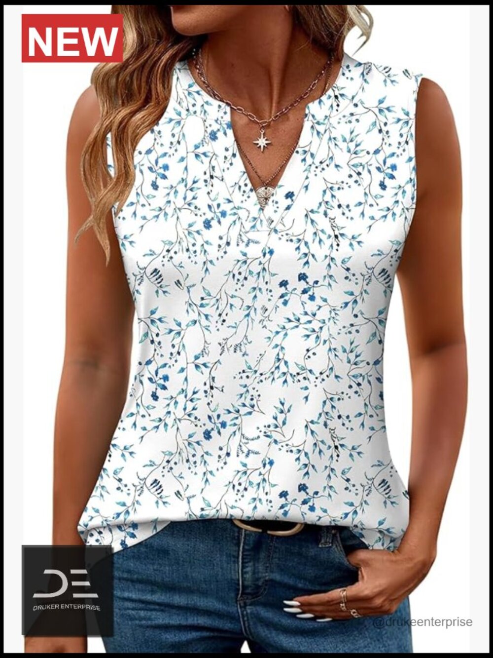 Sleeveless V Neck Tank Top Casual Summer Blouse Tunic